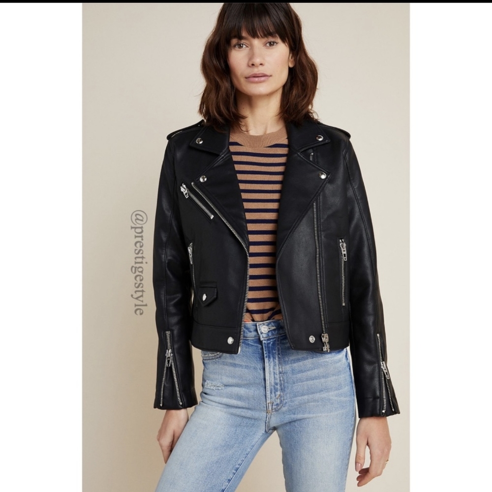Anthropologie BLANKNYC Classic Faux Leather Jacket Moto Zip Up Coat Pockets sz.S